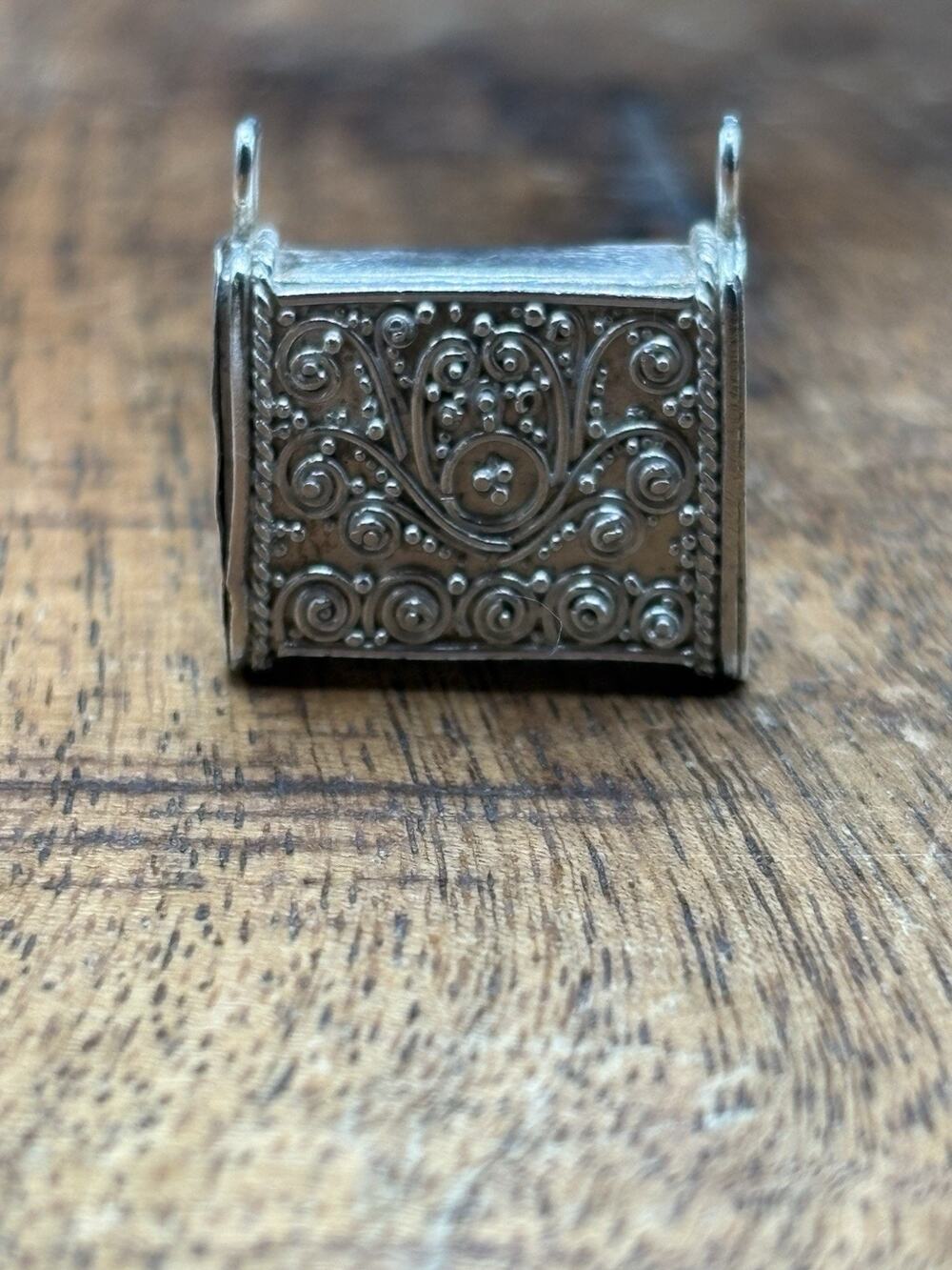 Vintage Sterling Silver Prayer Amulet Pill Box Pendant Filigree 5.4g
